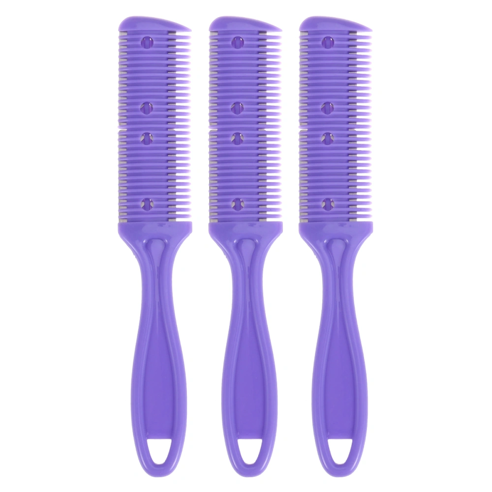 3pcs Hair Cutter Comb Double Side Haircut Scissors Metal Razor Plastic Hair Comb Cutter Trimmer with Stainless Steel Hair Shaper Razor for Both Long and Short Hair (Purple)