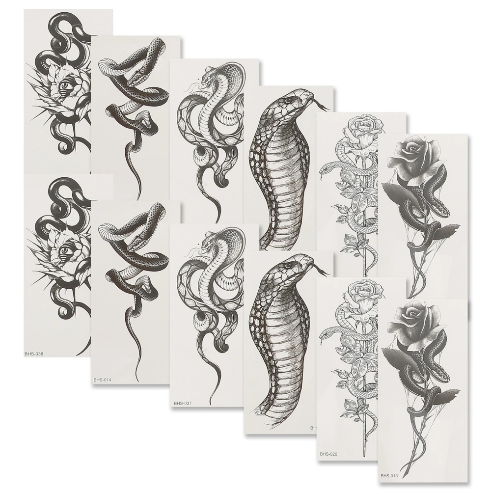 12 Sheets Tattoos Stickers Snake Floral Fake Tattoos Sticker for Adult Men Women