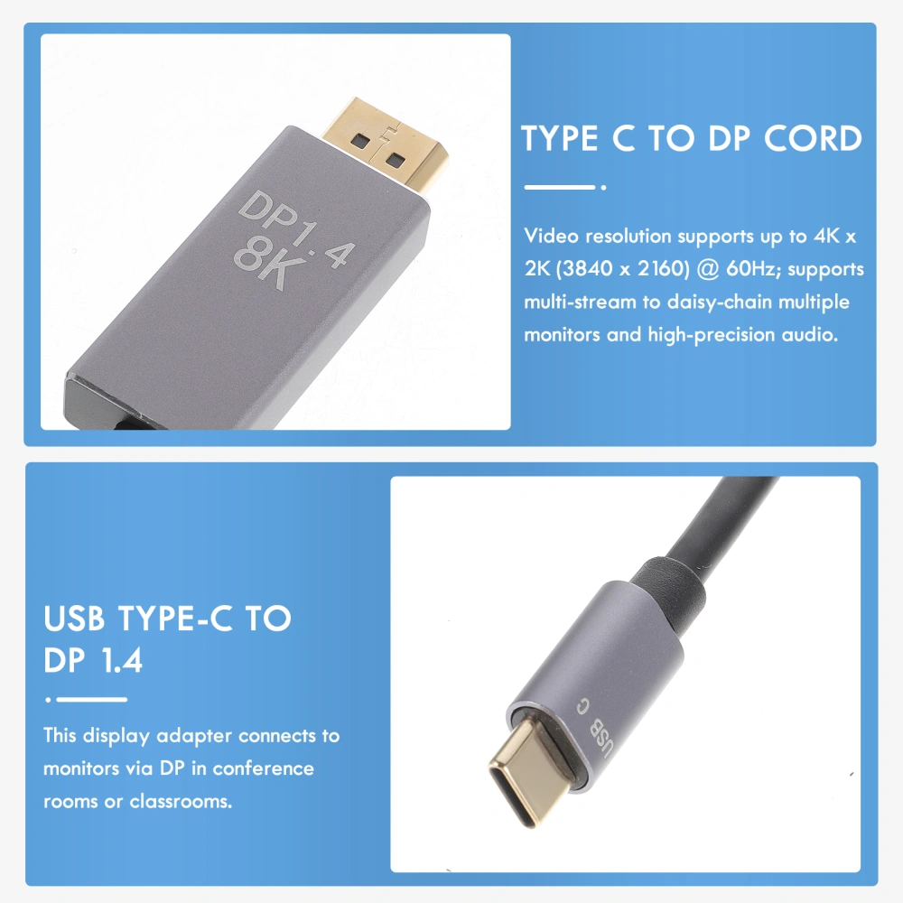 USB C To DisplayPort Cable 6 Inch Monitor USB-C To DP 1.4 Adapter Cable