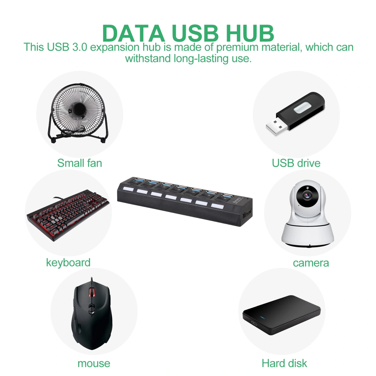 USB Hub Expansion Transfer Adapter 7 Ports Laptop Computer Accessories US Plug