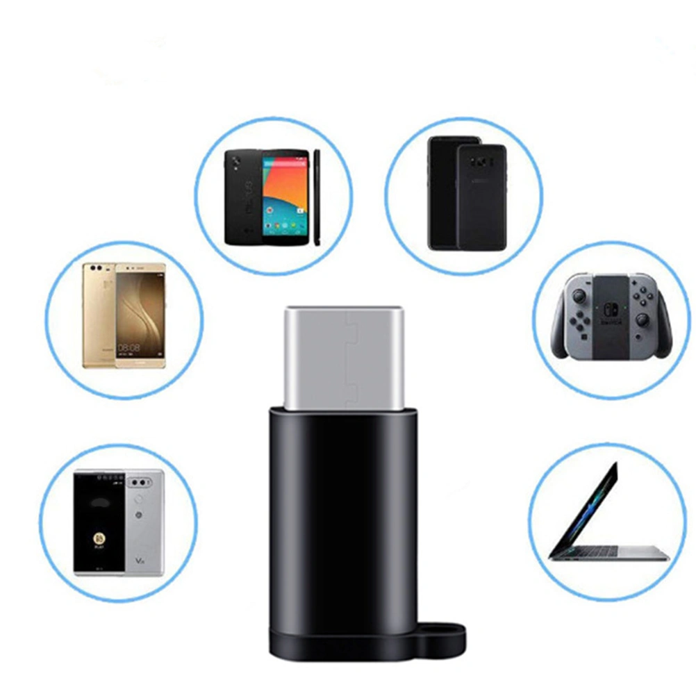 USB Type C Adapter Micro USB Female to USB-C Male Connector Android Charger Cable Converter Keychain Accessories (Black)