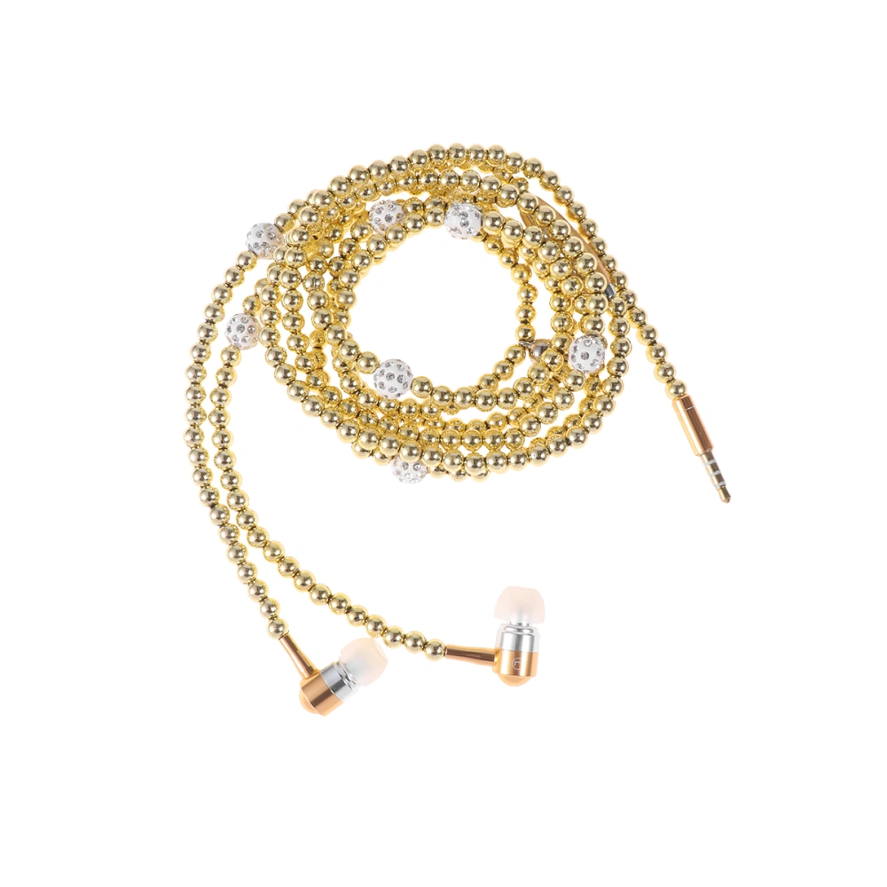 Pearl Chain Design Wired In-Ear Headset with Mic Universal Hands-Free Earphone with Remote and Mic (Golden)