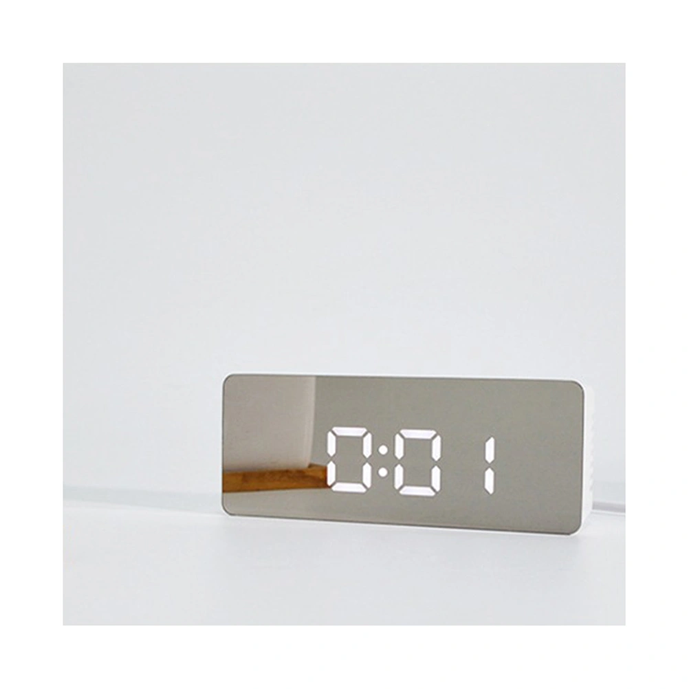 Multifunctional LED Display Digital Alarm Clock Modern Mirror Clock with USB Cable for Office Bedroom Dormitory Travel (Rectangle)
