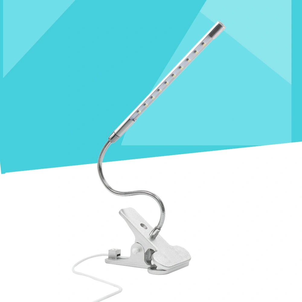 LED Clip Desk Lamp USB Eye Protection Table Bedside Lamp Mini Touch Switch Adjustable Computer Clip Desk LED Lamp for Bedroom Reading Study -Silver (White Light)