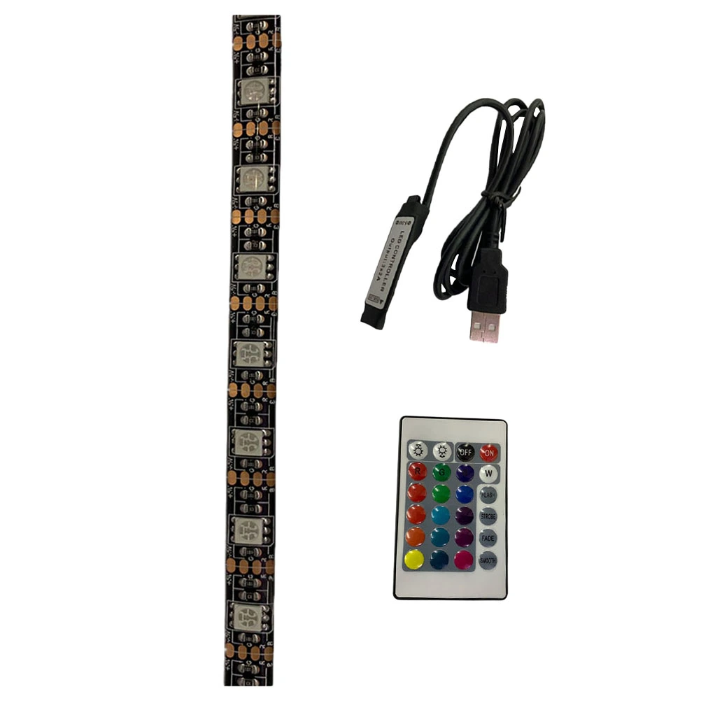 2 Meters 5V 5050 60 LEDs RGB LED Strip Lights Flexible Tape Lights with5 Meters 5V 5050 60 LEDs RGB LED Strip Lights Flexible Tape Lights with 24 Key IR Remote Controller 44 Key IR Remote Controller