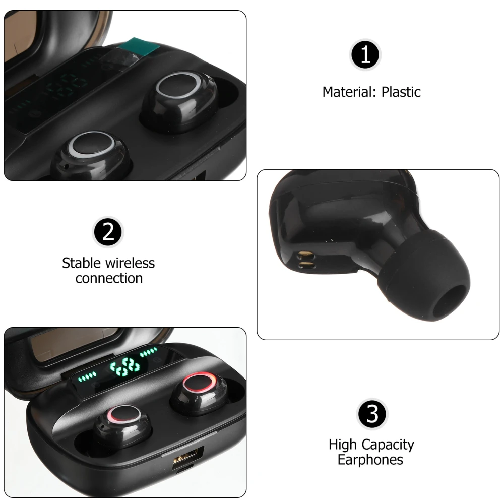 1Pc S11 TWS Wireless Earphones Mini Wireless Earpiece True Wireless Stereo Earphone High Capacity Earphones (Black)