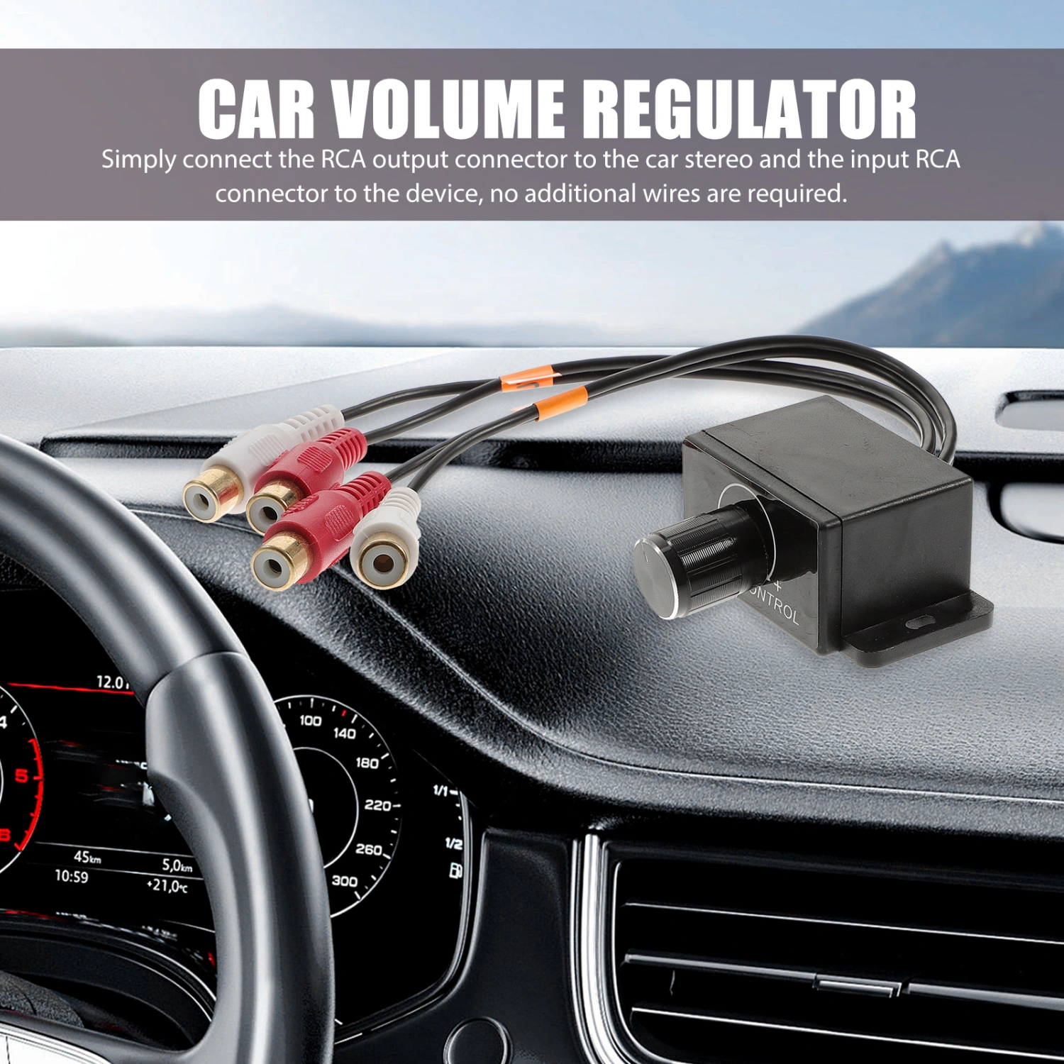 Car Stereo Amplifier Gain Level Bass Audio Volume Control Knob with 2 RCA Connector