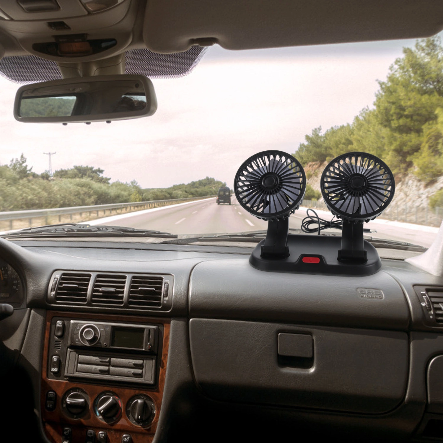 Car Double-head Fan Portable Auto Cooling Fan Rotatable Vehicle Air Circulation Fan