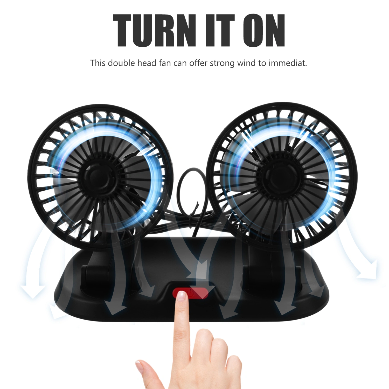Car Double-head Fan Portable Auto Cooling Fan Rotatable Vehicle Air Circulation Fan