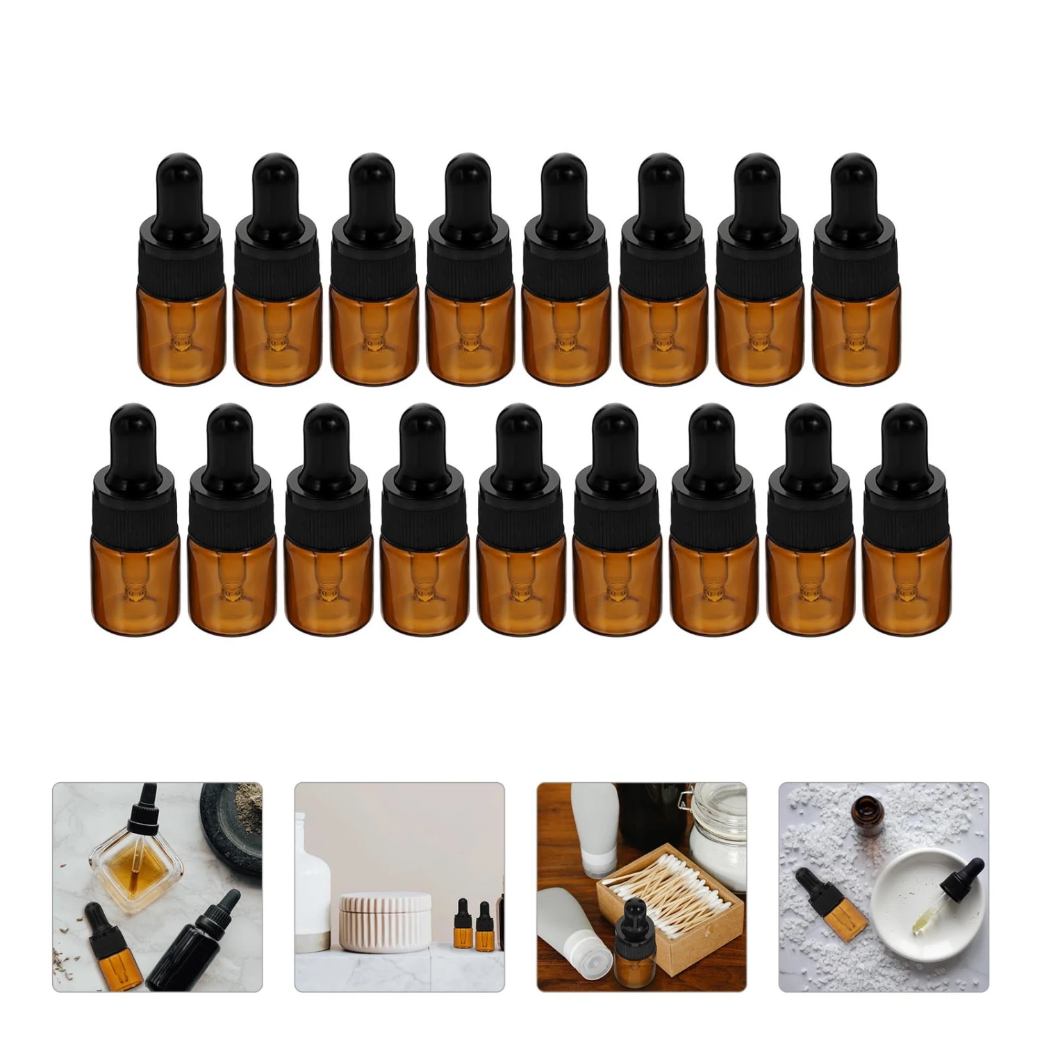 15pcs Refillable Essential Oil Bottles Glass Dropper Bottles Perfume Bottles (Brown)