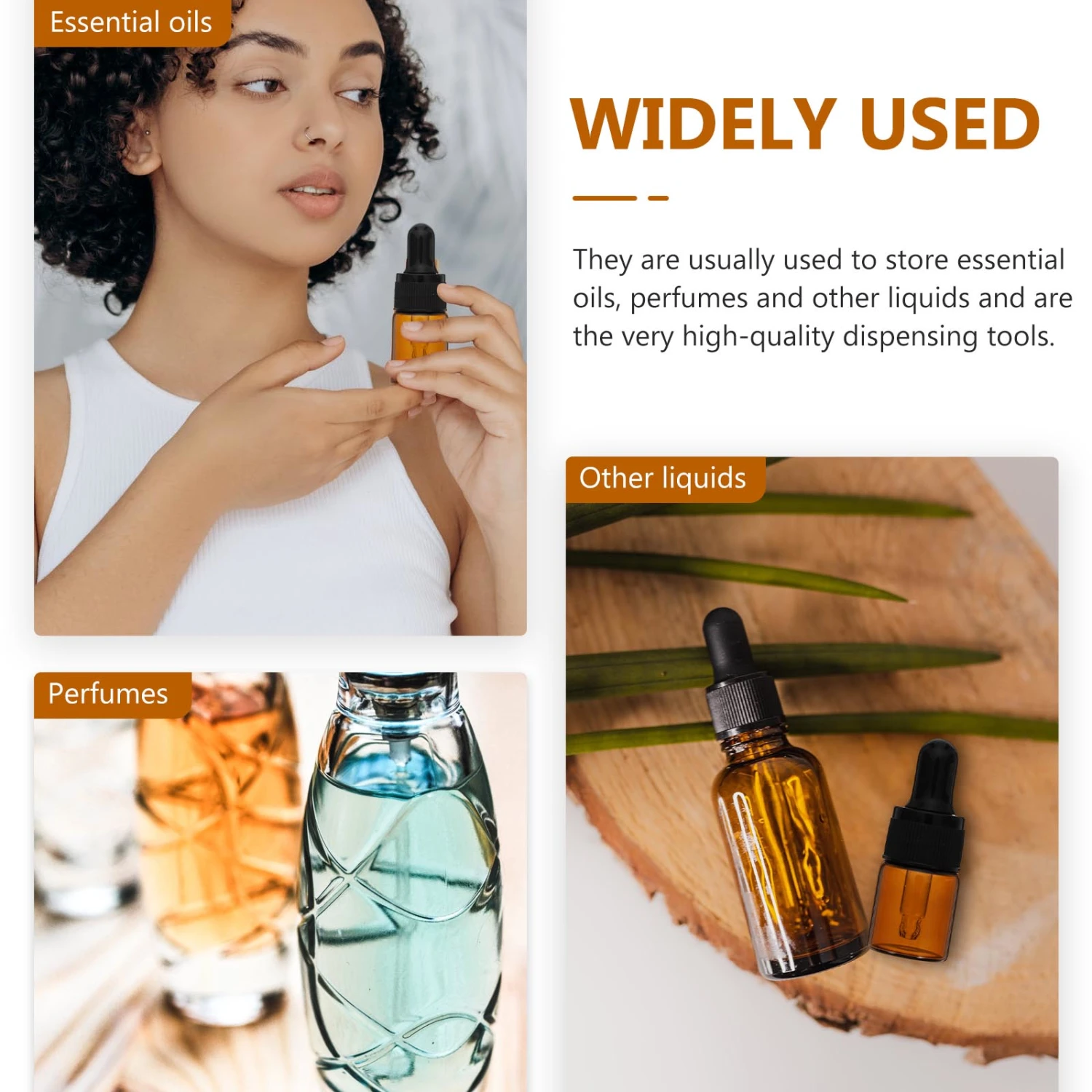 15pcs Refillable Essential Oil Bottles Glass Dropper Bottles Perfume Bottles (Brown)