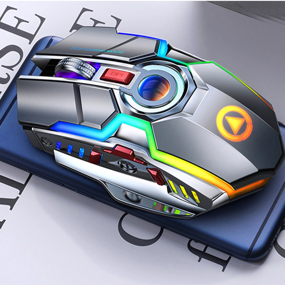 1pc RGB Colorful Wireless Electronic Sports Game Mute Charging Mouse Wireless Gaming Mouse for Friends (Grey)