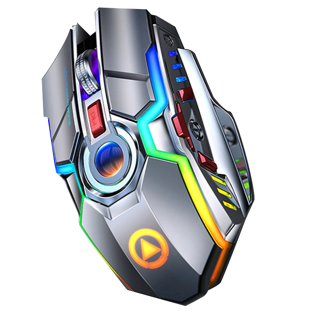 1pc RGB Colorful Wireless Electronic Sports Game Mute Charging Mouse Wireless Gaming Mouse for Friends (Grey)