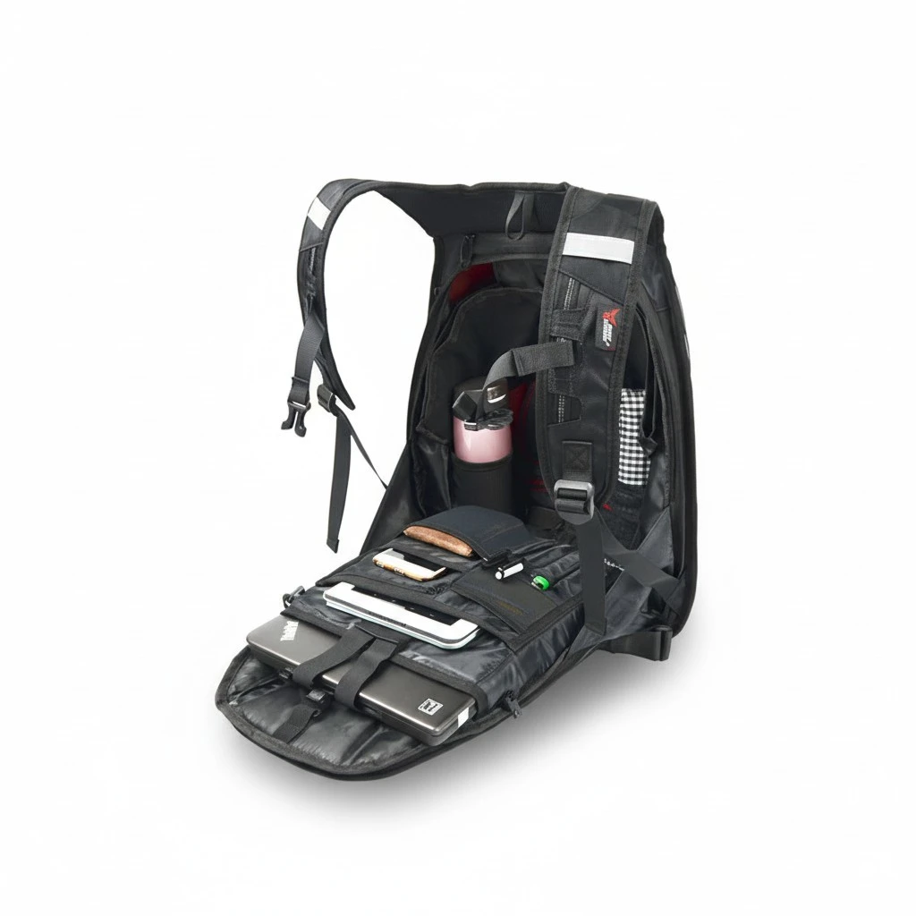Carbon Fiber Motorcycle Backpack Riding Waterproof Bagpack Mens Travel Bag for Travel Riding Black