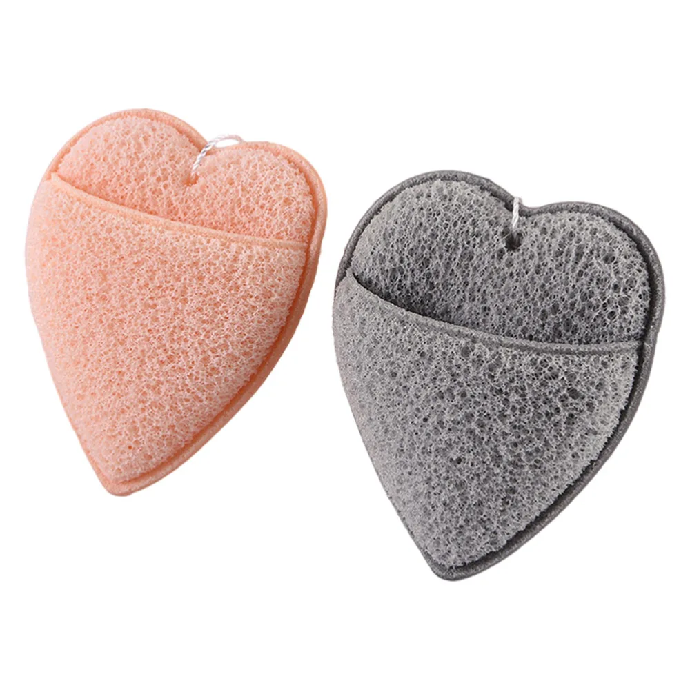 2pcs Creative Heart Shaped Face Washing Puffs Facial Cleaning Makeup Sponges for Home