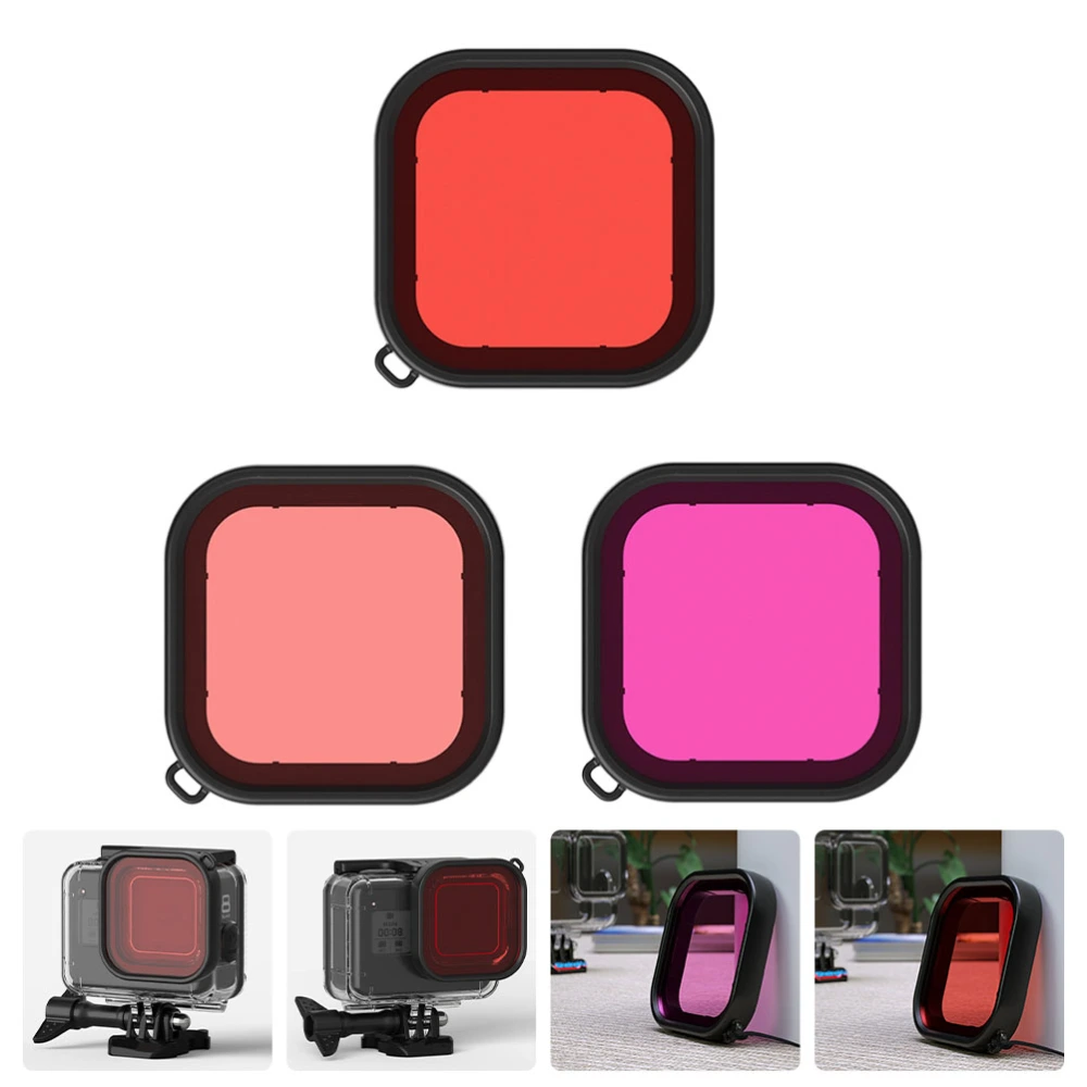 3Pcs Waterproof Camera Housing Camera Diving Filter Compatible for GoPro Hero 8