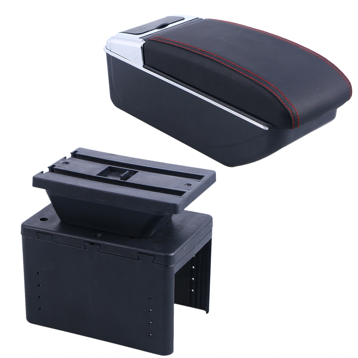 Universal Car Special Armrest Box Refit Central Handheld Box Adjustable Width Belt(Double-layer Telescopic Black Red Line,without USB)