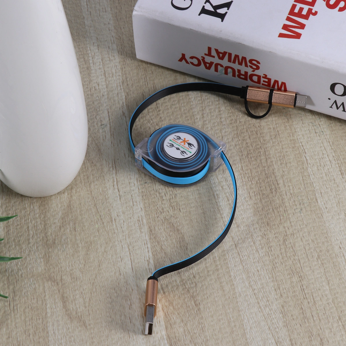 1m USB Charging Cable Retractable Type-C / Micro USB Charging Cord Portable Charger Cable for Android Phones (Blue)