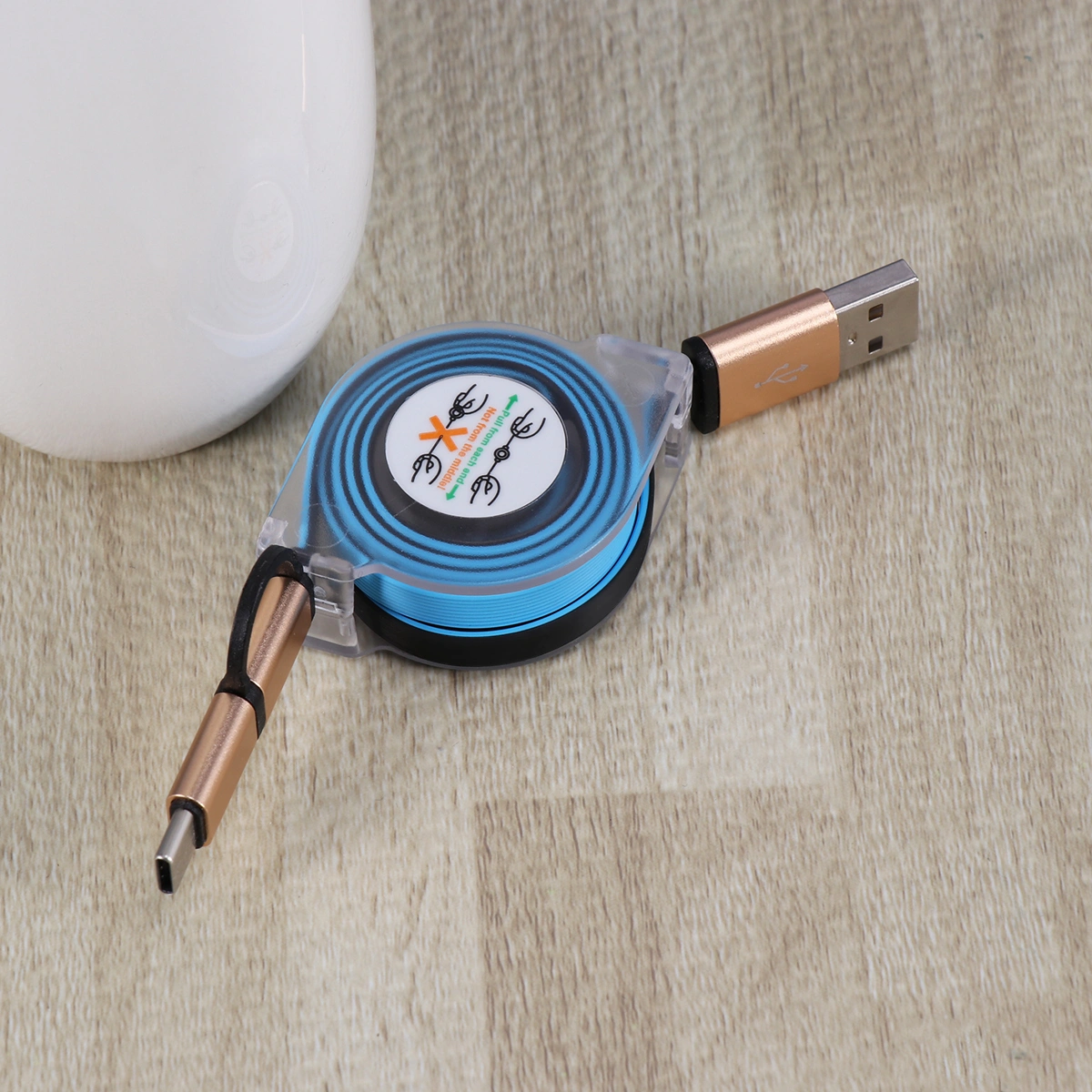 1m USB Charging Cable Retractable Type-C / Micro USB Charging Cord Portable Charger Cable for Android Phones (Blue)