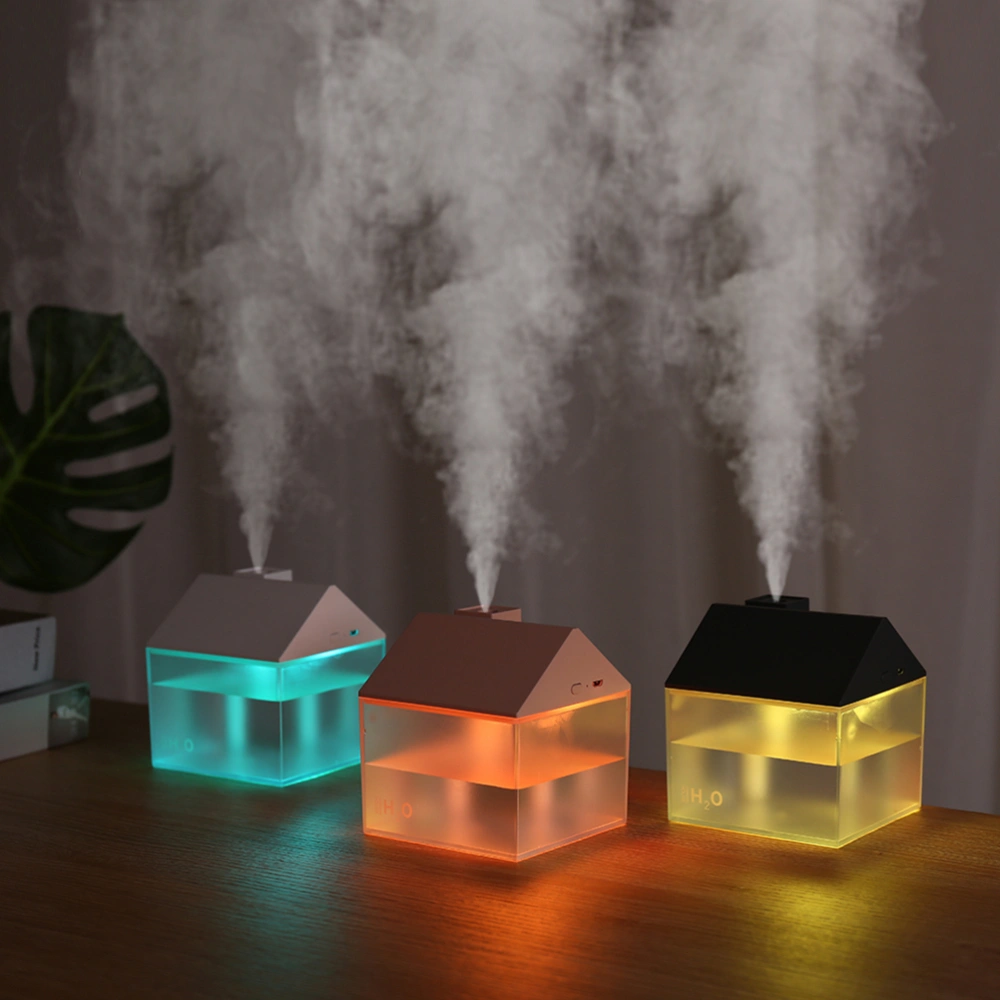 250ml USB Mini Humidifier Creative Little House Shape Colorful Night Light Mute Humidifier Car Office Large Capacity Humidifier (White Style)