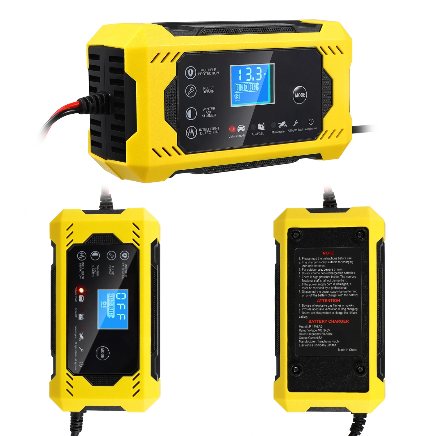Car Battery Charger 12V 6A Automatic Battery Charger Maintainer Trickle Charger for Auto Motorcycle Vehicles Truck Lawn Mower with EU Plug