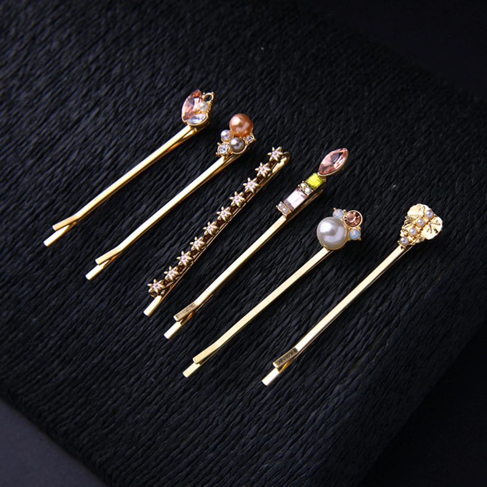 6pcs Pearl Inlay Rhinestone Hair Clips Elegance Hairpins Bobby Hair Accessories for Girl Woman