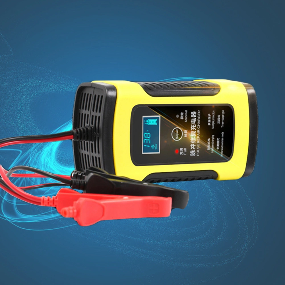 Automatic 12V 6A Charger Car Motorcycle Battery Charger with US Plug (Yellow)