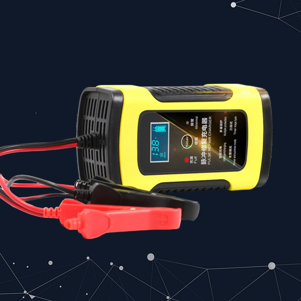 Automatic 12V 6A Charger Car Motorcycle Battery Charger with US Plug (Yellow)