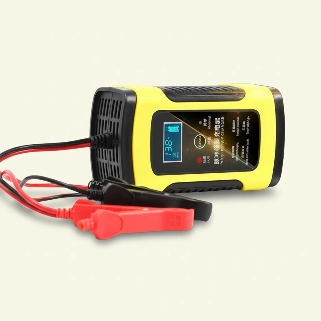 Automatic 12V 6A Charger Car Motorcycle Battery Charger with US Plug (Yellow)