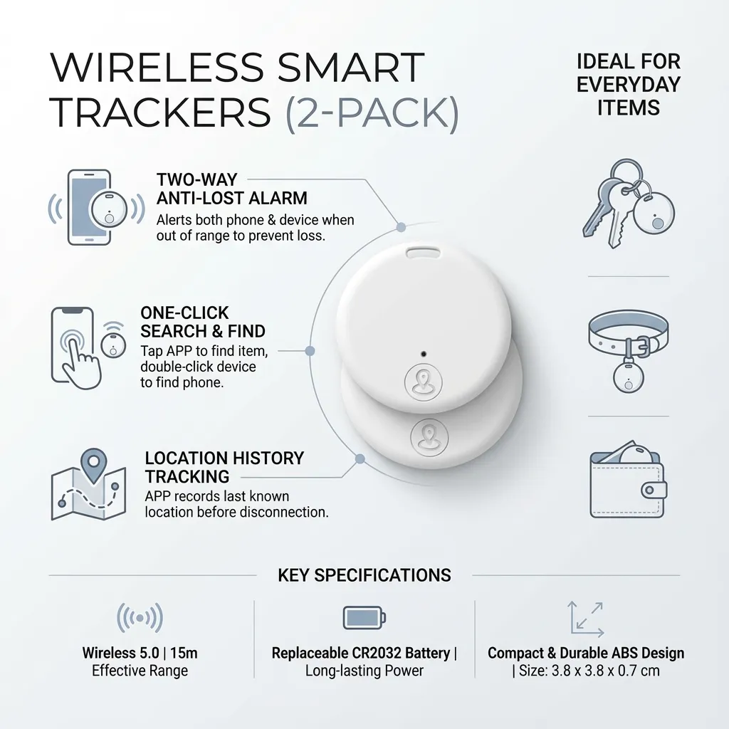 2PCS Wireless Key Finder Anti-Lost Alarm Tracking Device Locator and Finder