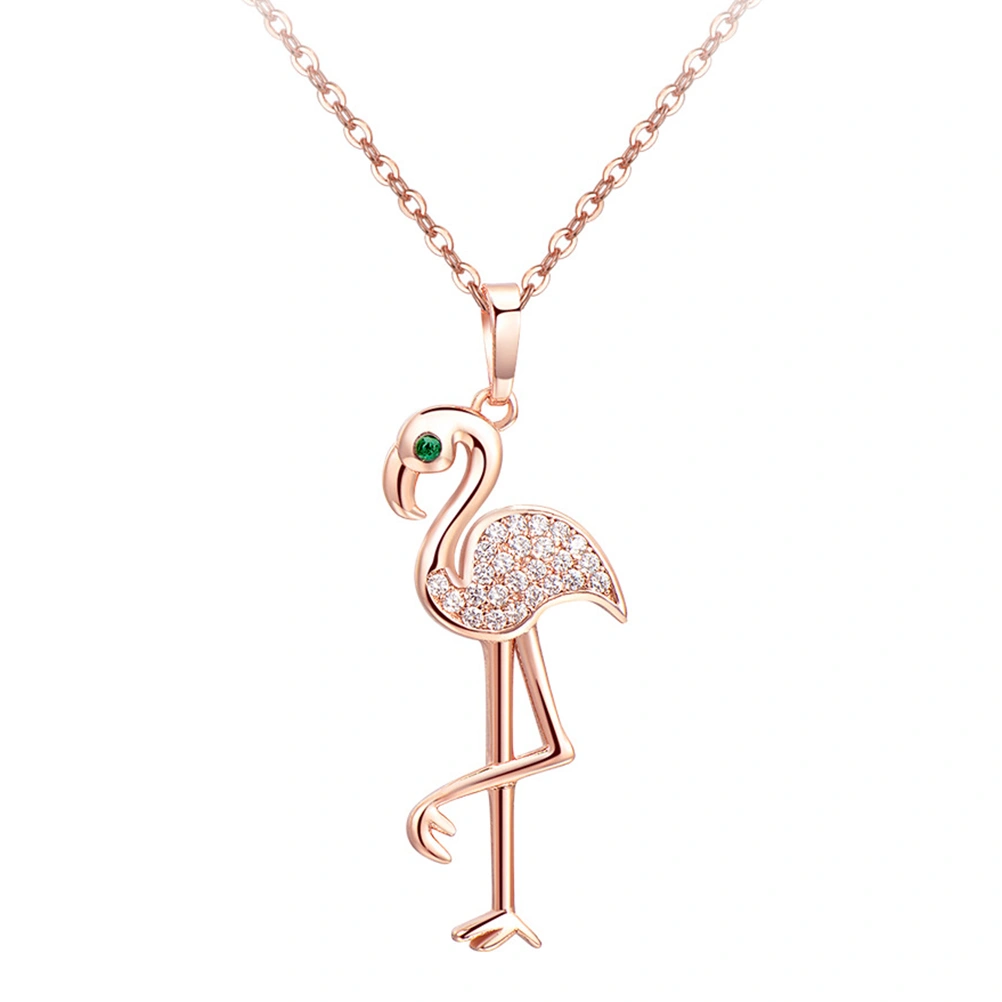 1pc Fashion Flamingo Necklace Pendant Beautiful Animal Necklace Jewelry for Women Ldies Girls (Rose Gold)