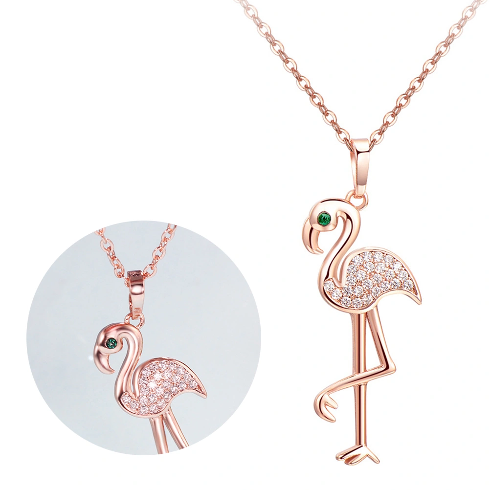 1pc Fashion Flamingo Necklace Pendant Beautiful Animal Necklace Jewelry for Women Ldies Girls (Rose Gold)