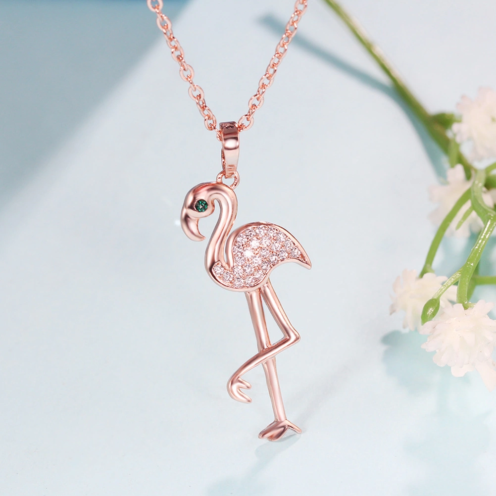 1pc Fashion Flamingo Necklace Pendant Beautiful Animal Necklace Jewelry for Women Ldies Girls (Rose Gold)