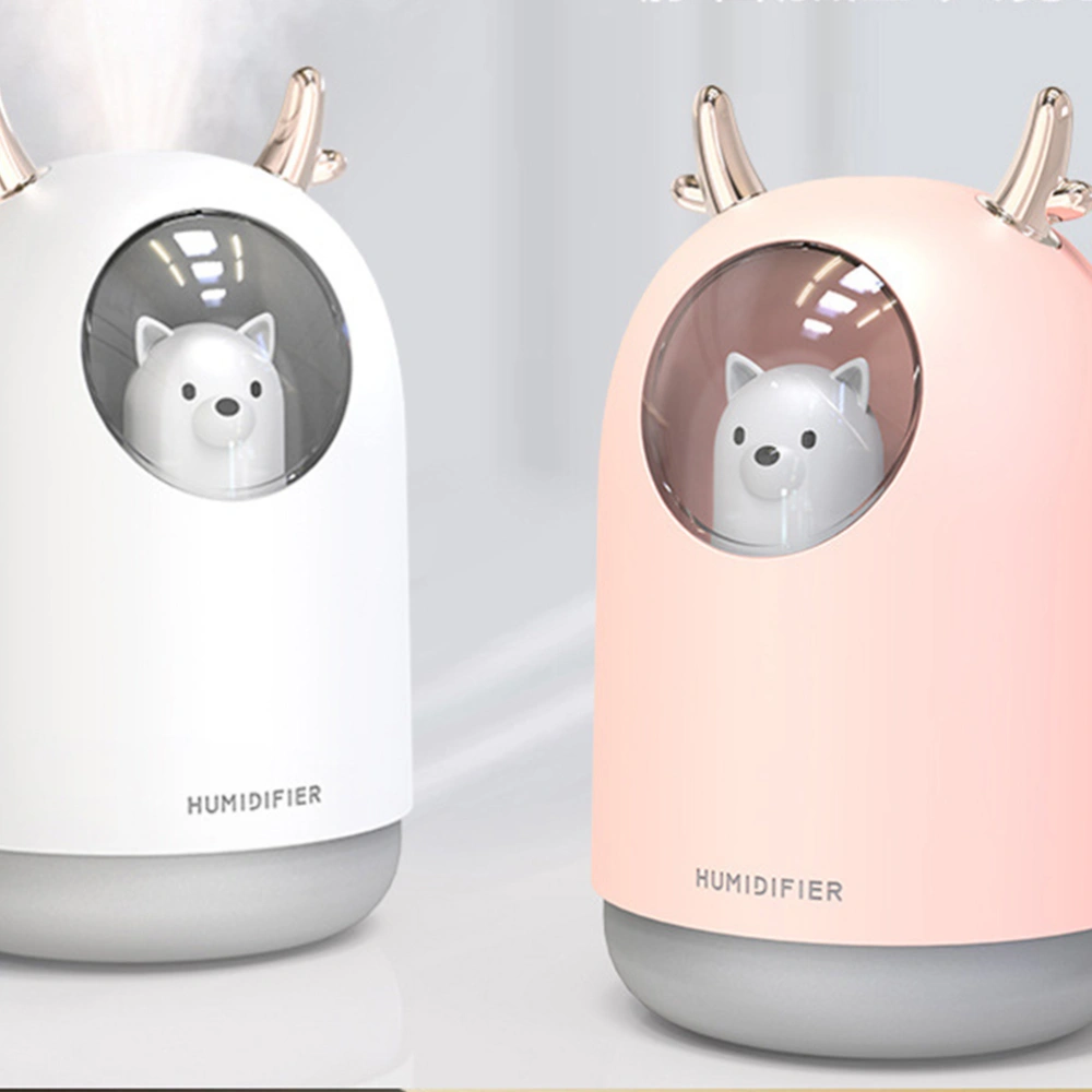 1Pc USB Interface Air Humidifier Animal Pattern Humidifier with Night Light Portable Mist Maker for Home Car White