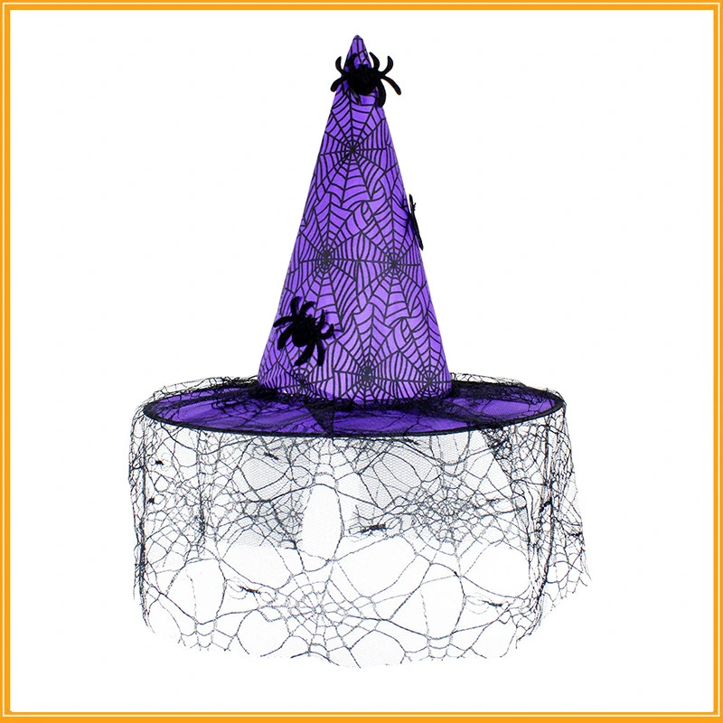 Halloween Party Witch Hat Gauze Veil Hats Festival Witch Cosplay Hat Prop