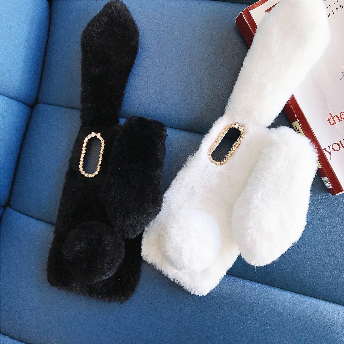 Fuzzy Protective Case Bunny Ear Girly Phone Cover Compatible with Moto G8 Power Lite