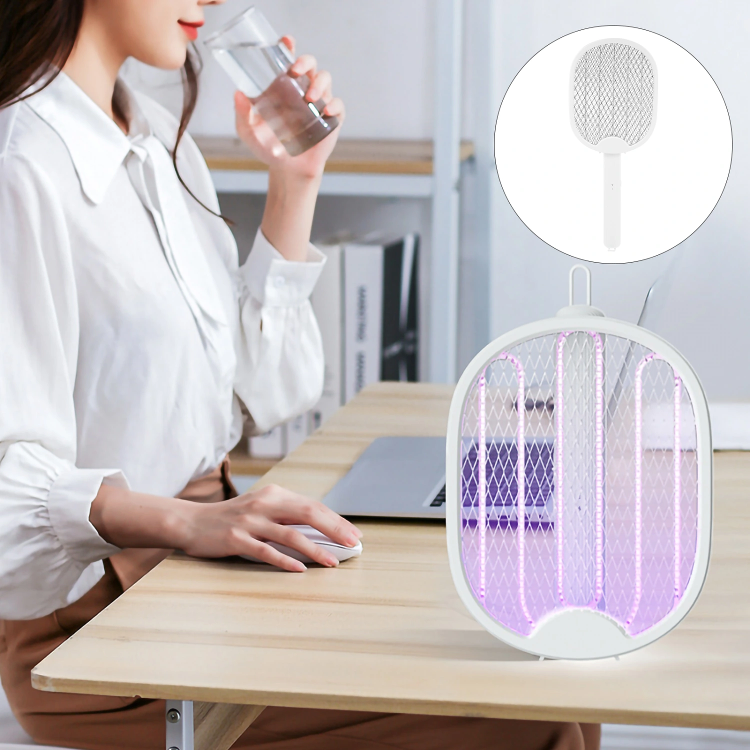 Professional Mosquito Killing Swatter Electric Mosquito Swatter for Home (White)
