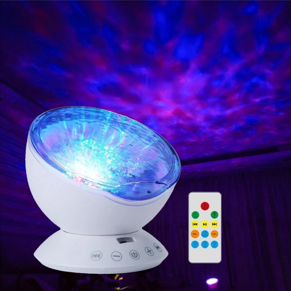 Colorful Ocean Waves Projector Multicolor Night Light Lamp Projection Light for Baby Nursery Bedroom Living Room (White)