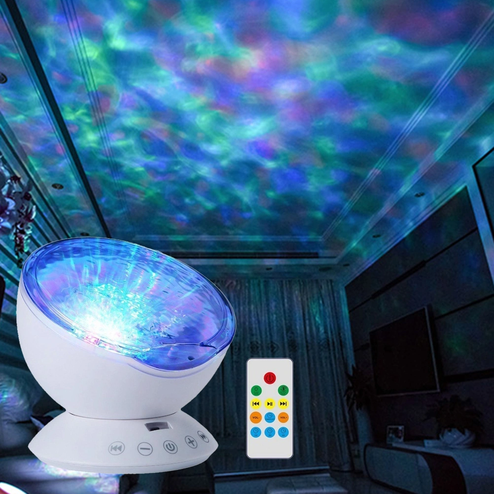 Colorful Ocean Waves Projector Multicolor Night Light Lamp Projection Light for Baby Nursery Bedroom Living Room (White)