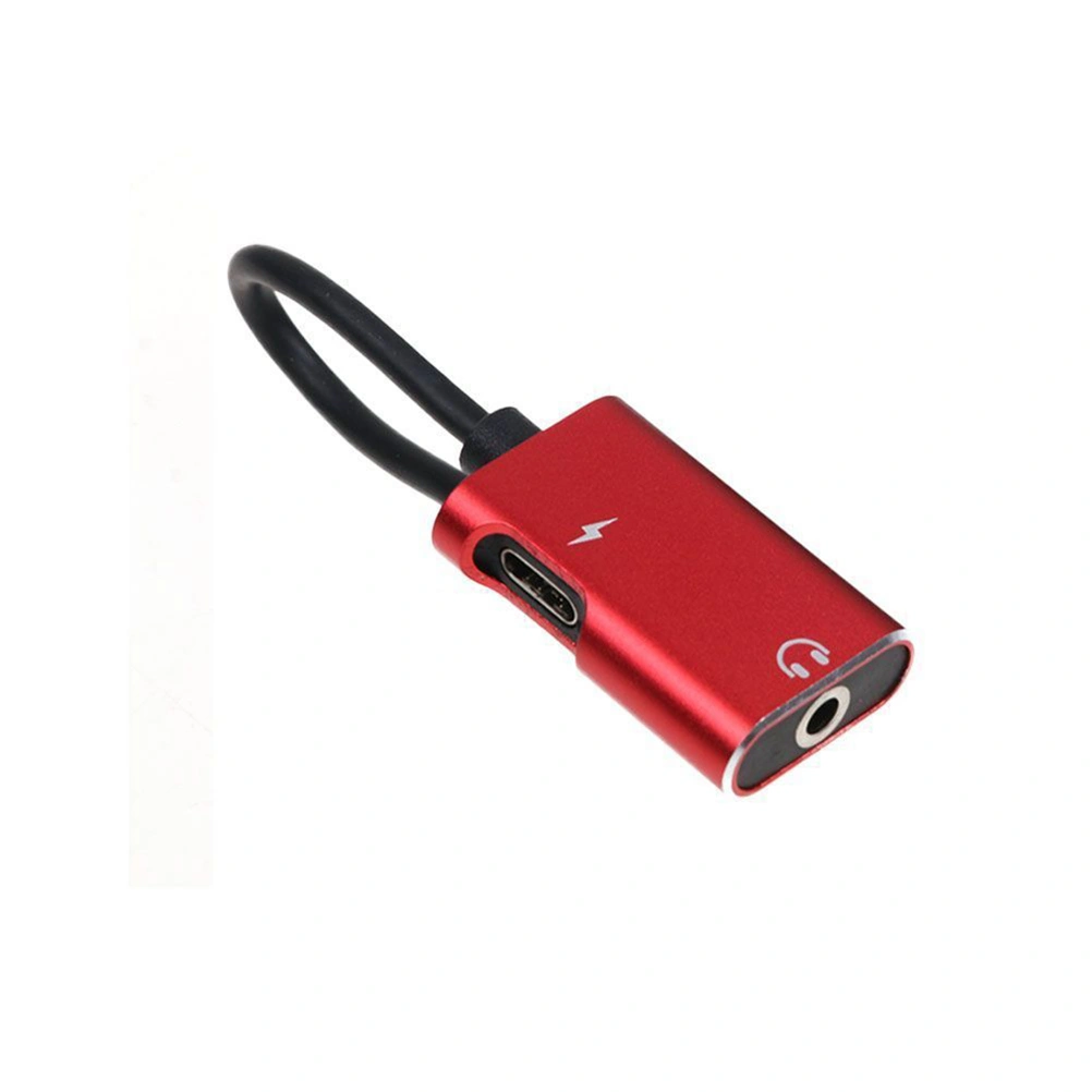 2 In 1 Type-C To 3.5mm Headphone Jack AUX Audio Cable Adapter Charging Converter for Phone (Red)