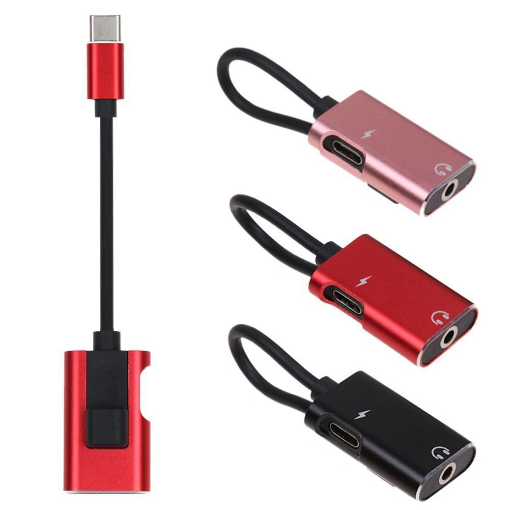 2 In 1 Type-C To 3.5mm Headphone Jack AUX Audio Cable Adapter Charging Converter for Phone (Red)
