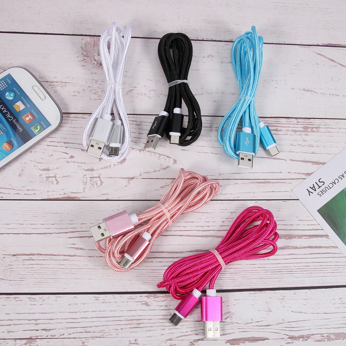5 Pcs 1.5m USB 2.0 Type C Cable Nylon Weaving Mobile Phone Charging Cable Fast Charger Replacement Power Cord