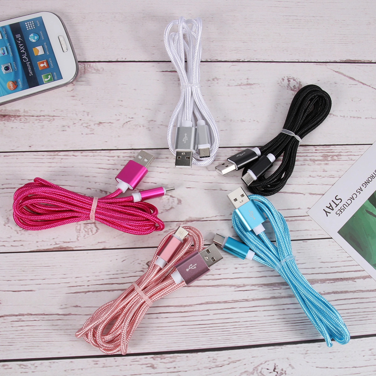 5 Pcs 1.5m USB 2.0 Type C Cable Nylon Weaving Mobile Phone Charging Cable Fast Charger Replacement Power Cord