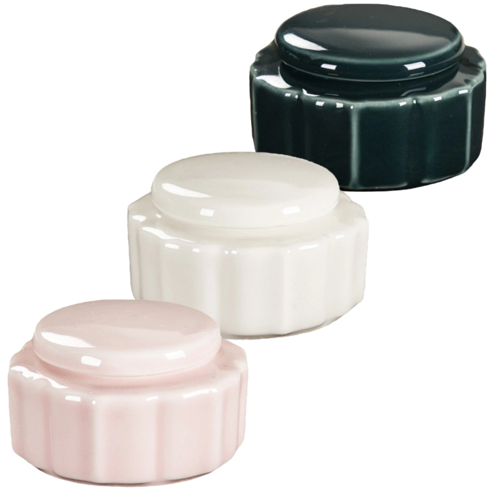 3Pcs Empty Ceramic Lip Balm Container Face Cream Jars with Lids Round Cosmetic Storage Containers