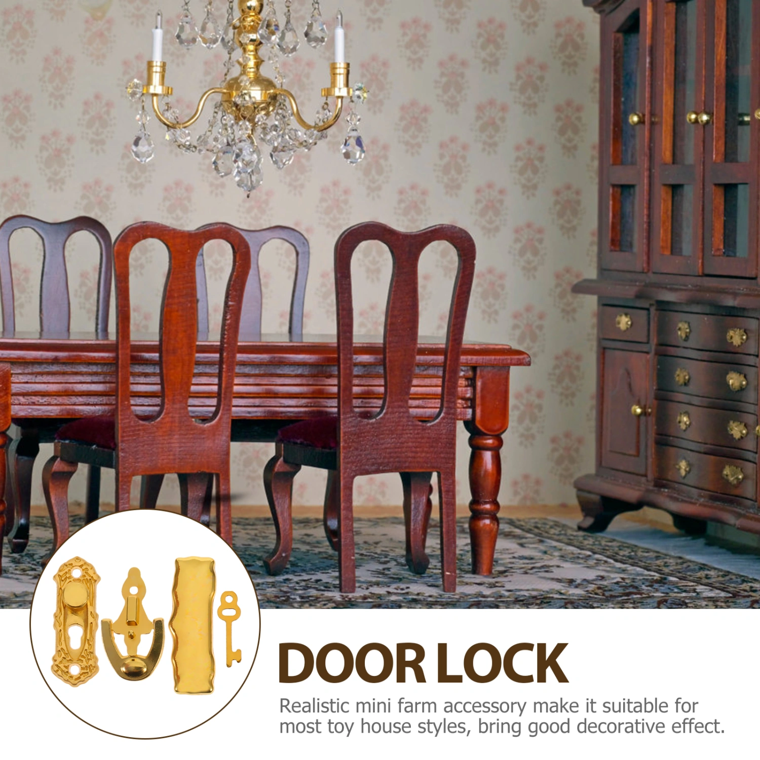 1 Set Miniature Door Lock and Key Doorplate Door Knocker Set Tiny House Decoration