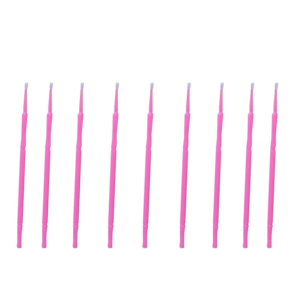 100pcs Disposable Micro Applicator Brushes Eyelash Extension Cotton Swab Eyelash Micro Brush Wands Makeup Tools Size M (Pink)