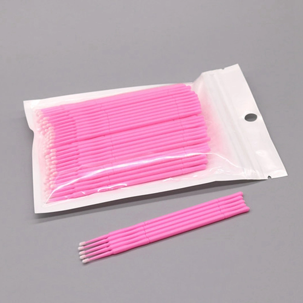 100pcs Disposable Micro Applicator Brushes Eyelash Extension Cotton Swab Eyelash Micro Brush Wands Makeup Tools Size M (Pink)