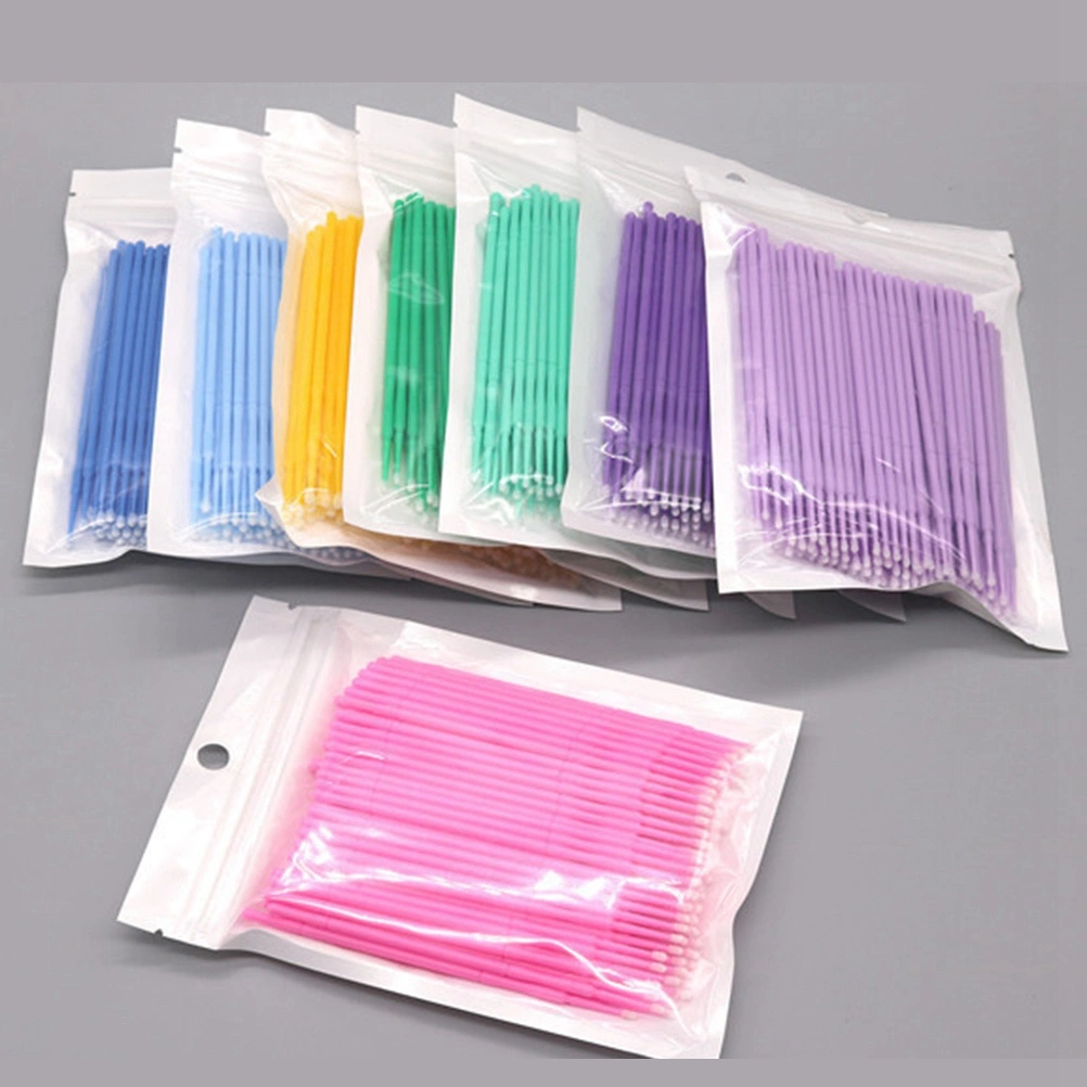 100pcs Disposable Micro Applicator Brushes Eyelash Extension Cotton Swab Eyelash Micro Brush Wands Makeup Tools Size M (Pink)