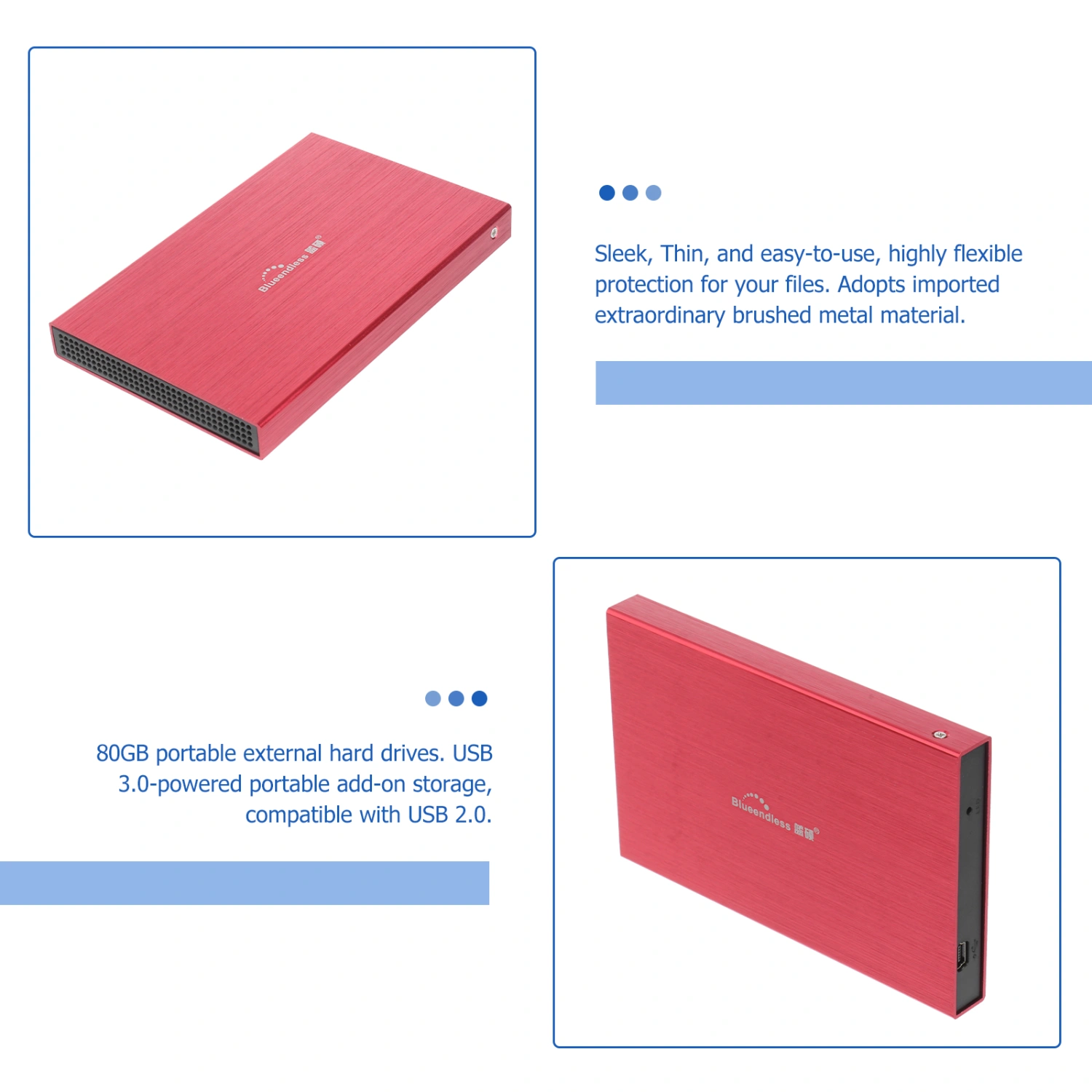 80GB USB2.0 2.5 Inch Portable External Hard Drive Storage Desktop Backup Hard Disk (Red)