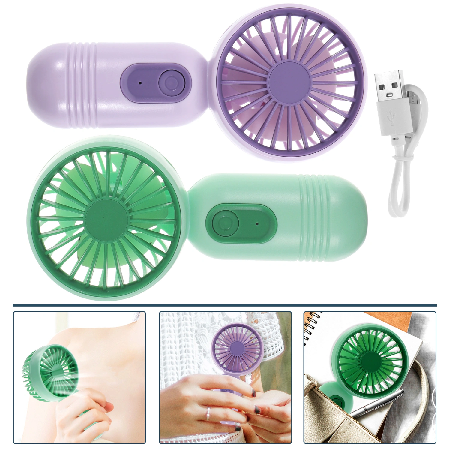 2pcs Mini USB Charging Handheld Fans Portable Fan Summer Cooling Fan Travel Fan